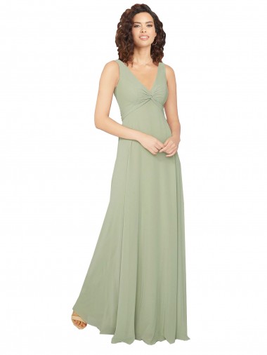 V-Back Sage Chiffon V-Neck Long Sleeveless Bridesmaid Dress / Evening Dress Toowoomba