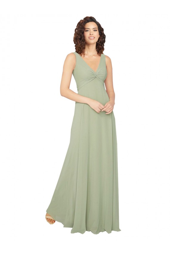 V-Back Sage Chiffon V-Neck Long Sleeveless Bridesmaid Dress / Evening Dress Toowoomba