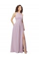 Keyhole Back Pink Glow Soft Chiffon Halter Neck Long Sleeveless Bridesmaid Dress Toowoomba
