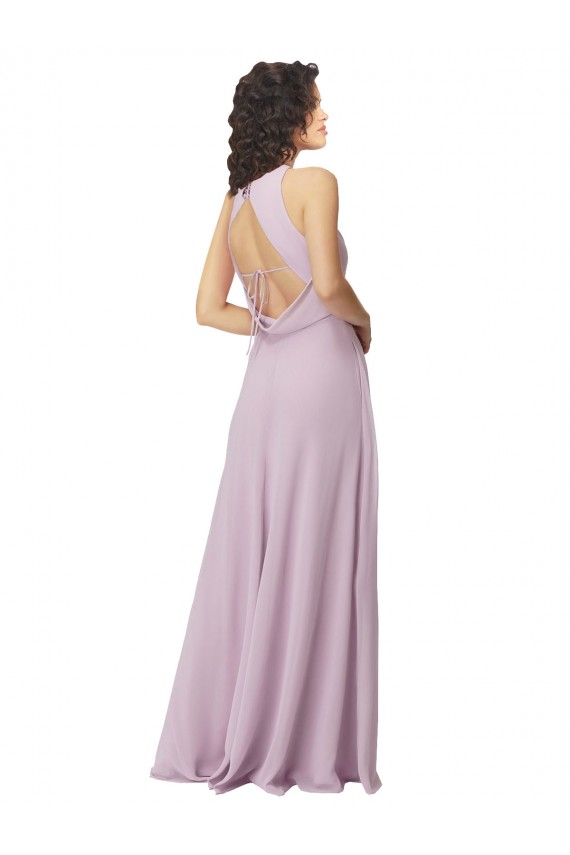Keyhole Back Pink Glow Soft Chiffon Halter Neck Long Sleeveless Bridesmaid Dress Toowoomba