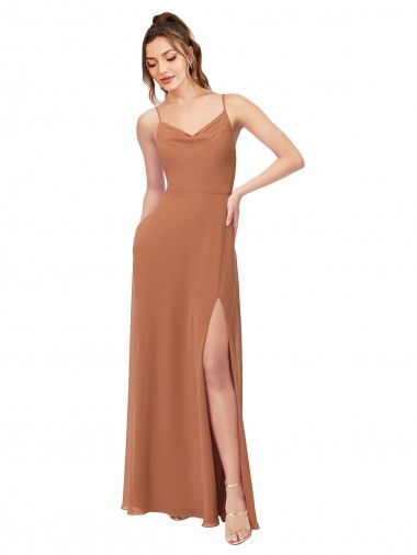 Low Back Soft Chiffon Cowl Neck Long Sleeveless Bridesmaid Dress Toowoomba