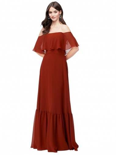 Soft Chiffon Off the Shoulder Long Short Flutter Sleeves Bridesmaid Dress Toowoomba