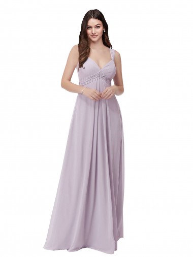 Low Back Pink Glow Soft Chiffon V-Neck Long Sleeveless Bridesmaid Dress Toowoomba