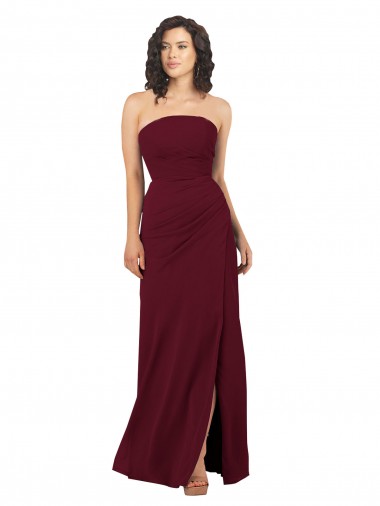 Burgundy Soft Chiffon Strapless Long Sleeveless Bridesmaid Dress Toowoomba