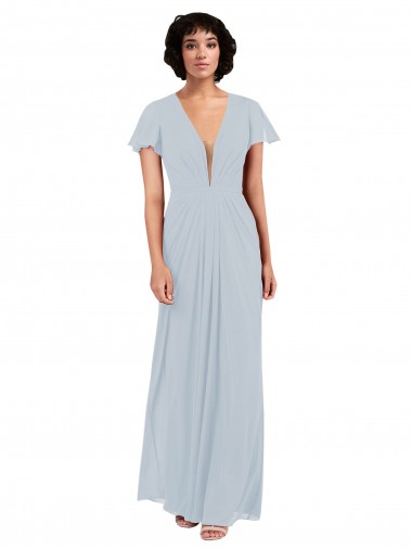 Soft Chiffon V-Neck Long Cap Sleeves Bridesmaid Dress / Formal Dress Toowoomba