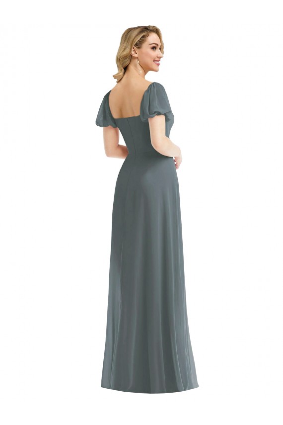 Soft Chiffon Square Neck Long Puff Sleeves Semi Formal Evening Dress / Bridesmaid Dress Toowoomba