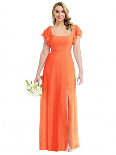 Open Back Soft Chiffon Square Neck Long Flutter Sleeves Semi Formal Evening Dress / Bridesmaid Dress Toowoomba