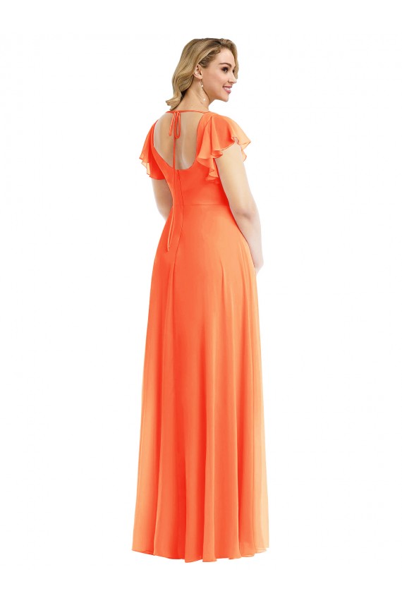 Open Back Soft Chiffon Square Neck Long Flutter Sleeves Semi Formal Evening Dress / Bridesmaid Dress Toowoomba