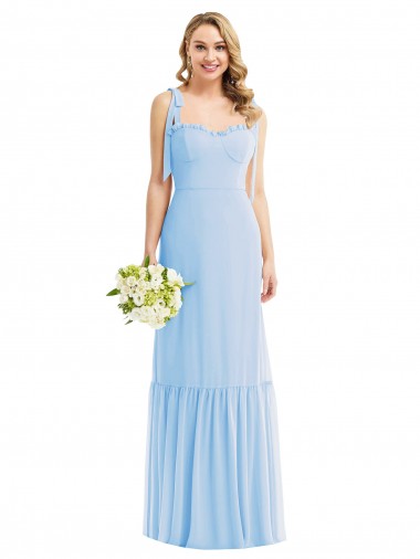 Light Sky Blue Soft Chiffon Spaghetti Straps Long Sleeveless Semi Formal Evening Dress / Bridesmaid Dress Toowoomba