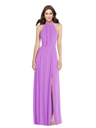 Open Back Violet Soft Chiffon Halter Neck Long Sleeveless Formal Evening Gown / Bridesmaid Dress Toowoomba