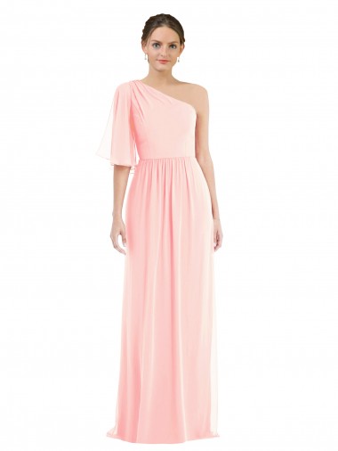Soft Chiffon One Shoulder Long Bell Sleeves Semi Formal Evening Dress / Bridesmaid Dress Toowoomba