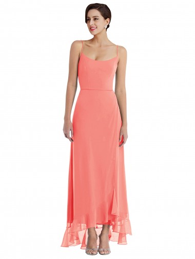 Soft Chiffon Spaghetti Straps Long Sleeveless High Low Bridesmaid Dress Toowoomba