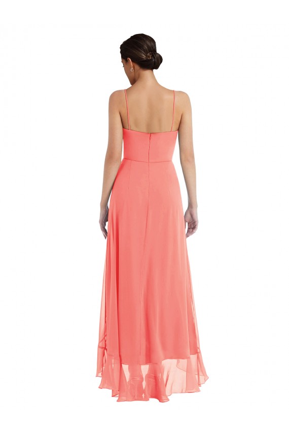 Soft Chiffon Spaghetti Straps Long Sleeveless High Low Bridesmaid Dress Toowoomba