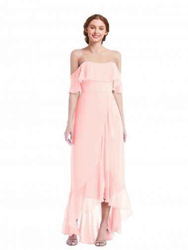 Soft Chiffon Off the Shoulder Long Sleeveless High Low Bridesmaid Dress Toowoomba
