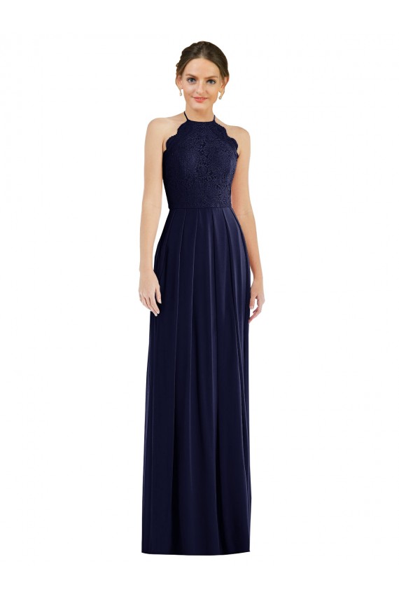Open Back Dark Navy Soft Chiffon Halter Neck Long Sleeveless Semi Formal Evening Dress / Bridesmaid Dress Toowoomba