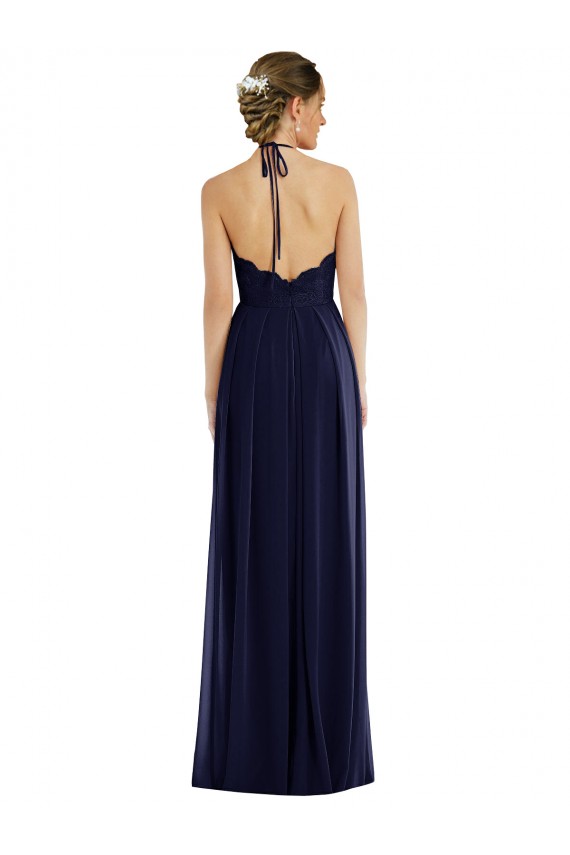 Open Back Dark Navy Soft Chiffon Halter Neck Long Sleeveless Semi Formal Evening Dress / Bridesmaid Dress Toowoomba