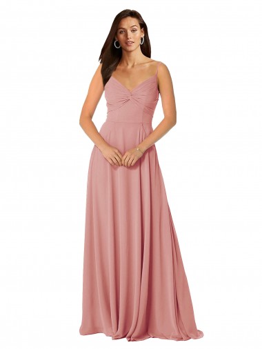 V-Back Bliss Pink Lxue Chiffon V-Neck Long Sleeveless Bridesmaid Dress Toowoomba