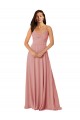 V-Back Bliss Pink Lxue Chiffon V-Neck Long Sleeveless Bridesmaid Dress Toowoomba