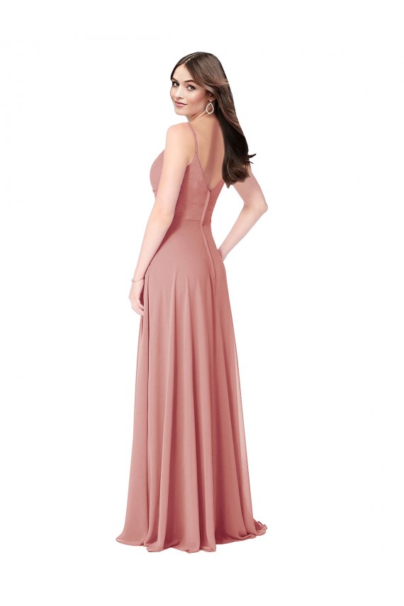 V-Back Bliss Pink Lxue Chiffon V-Neck Long Sleeveless Bridesmaid Dress Toowoomba