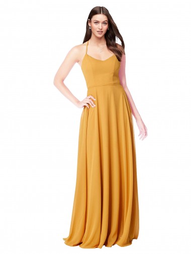 Saffron Soft Chiffon V-Neck Long Sleeveless Formal Dress / Bridesmaid Dress Toowoomba