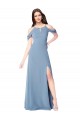 Dusty Blue Soft Chiffon Off the Shoulder Long Sleeveless Evening Dress / Bridesmaid Dress Toowoomba