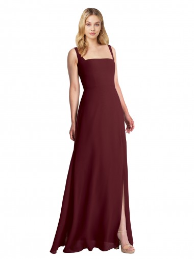 Low Back Soft Chiffon Square Neck Long Sleeveless Bridesmaid Dress Toowoomba