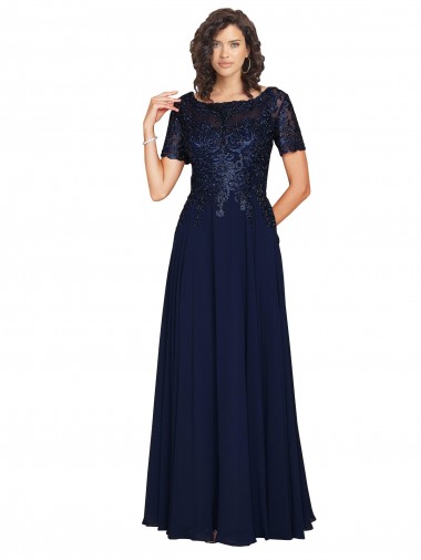 Soft Chiffon Round Neck Short Sleeves Long Prom Dress / Bridesmaid Dress Toowoomba