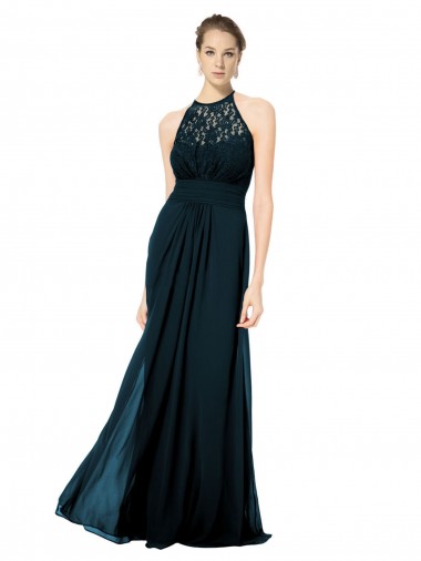 Keyhole Back Soft Chiffon & Lace Halter Neck Long Sleeveless Formal Dress / Bridesmaid Dress Toowoomba