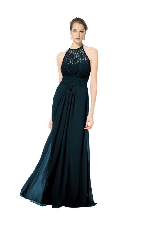 Keyhole Back Soft Chiffon & Lace Halter Neck Long Sleeveless Formal Dress / Bridesmaid Dress Toowoomba