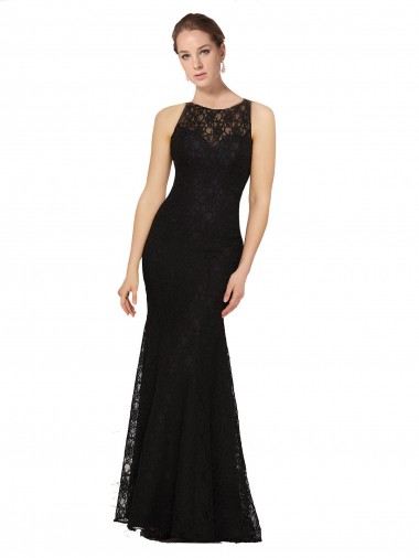 Open Back Lace Jewel Neck Long Sleeveless Bridesmaid Dress Toowoomba