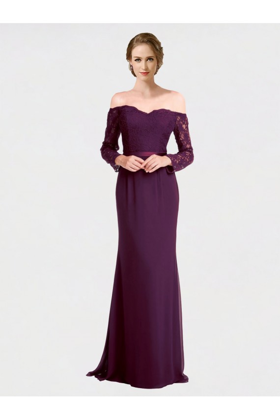 Low Back Soft Chiffon & Lace Off the Shoulder Long Long Sleeves Bridesmaid Dress Toowoomba