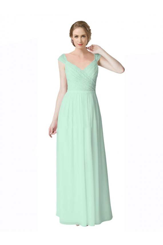 V-Back Soft Chiffon & Lace V-Neck Long Cap Sleeves Bridesmaid Dress Toowoomba