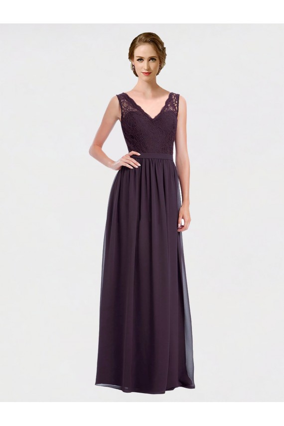 V-Back Chiffon & Lace V-Neck Long Sleeveless Bridesmaid Dress / Evening Dress Toowoomba
