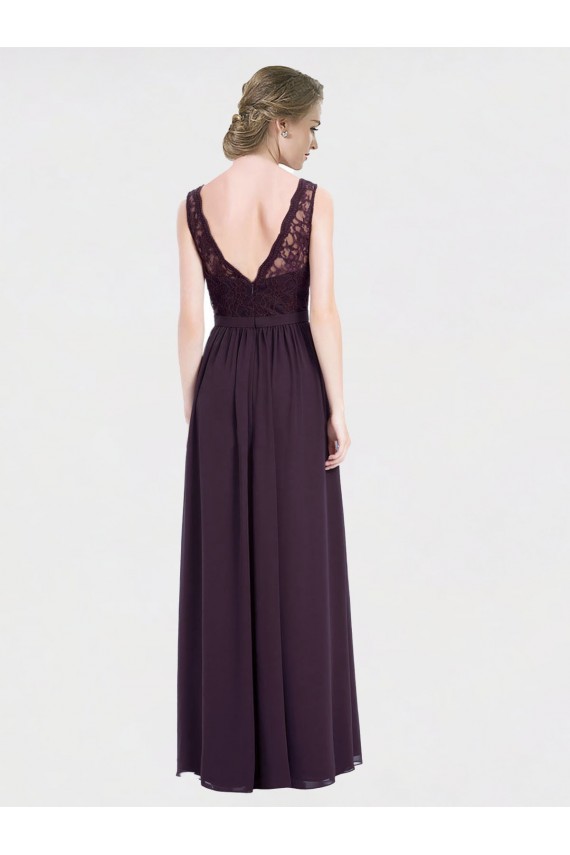 V-Back Chiffon & Lace V-Neck Long Sleeveless Bridesmaid Dress / Evening Dress Toowoomba