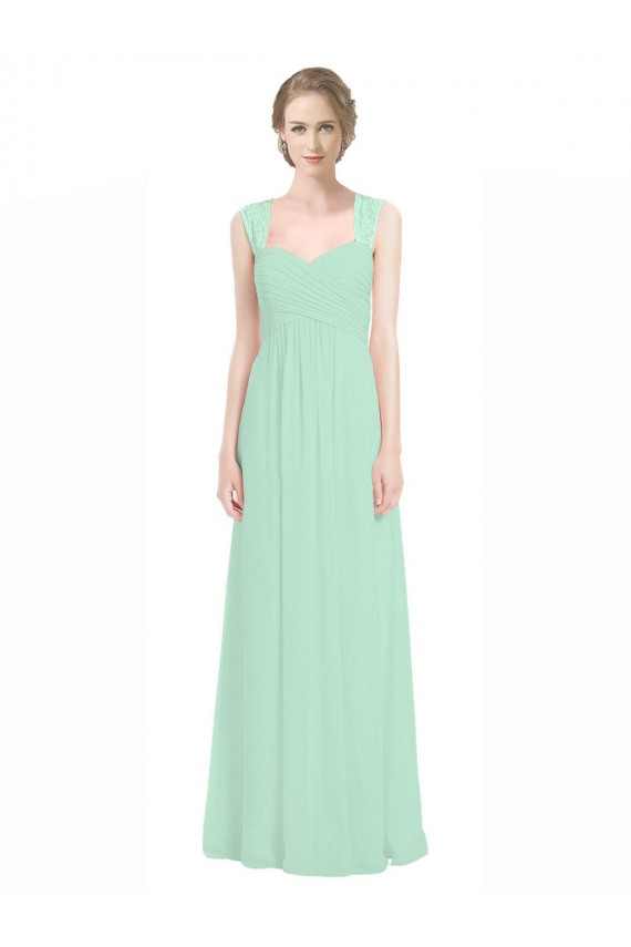 Keyhole Back Mint Green Soft Chiffon & Lace Sweetheart Long Sleeveless Bridesmaid Dress Toowoomba