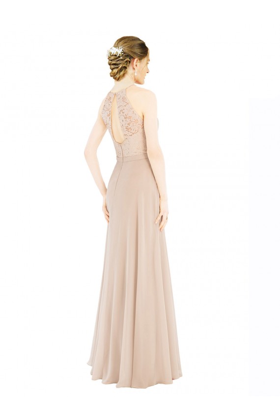 Keyhole Back Soft Chiffon & Lace Halter Neck Long Sleeveless Prom Dress / Bridesmaid Dress Toowoomba