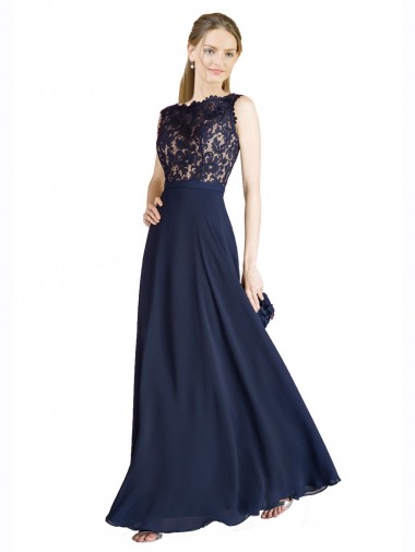 V-Back Soft Chiffon & Lace Illusion Neck Long Sleeveless Prom Dress / Bridesmaid Dress Toowoomba