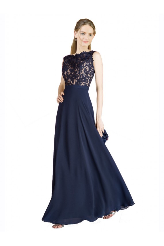 V-Back Soft Chiffon & Lace Illusion Neck Long Sleeveless Prom Dress / Bridesmaid Dress Toowoomba