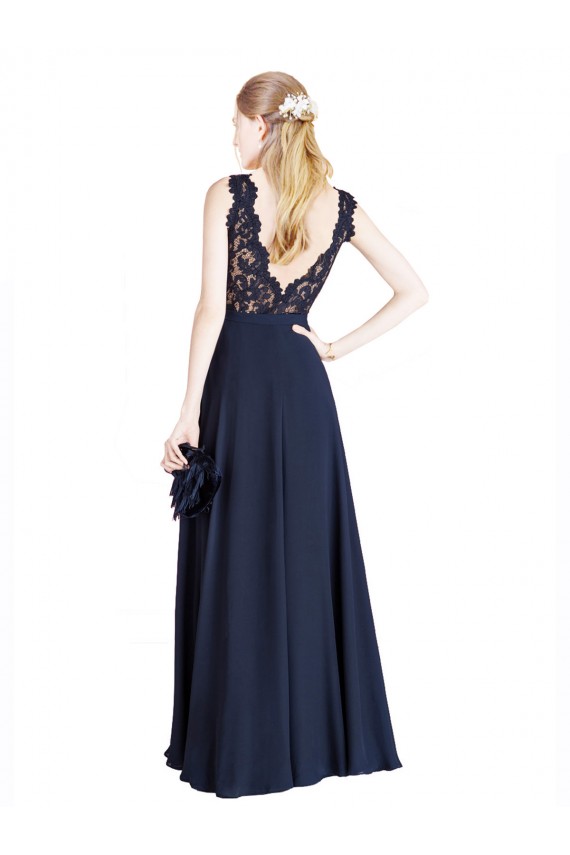 V-Back Soft Chiffon & Lace Illusion Neck Long Sleeveless Prom Dress / Bridesmaid Dress Toowoomba