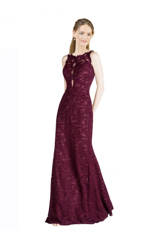 Keyhole Back Lace Illusion Neck Long Sleeveless Prom Dress / Bridesmaid Dress Toowoomba