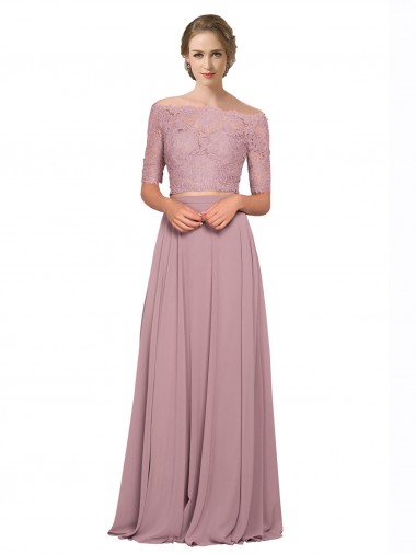 Soft Chiffon & Lace Off the Shoulder Short Sleeves Long Prom Dress / Bridesmaid Dress Toowoomba