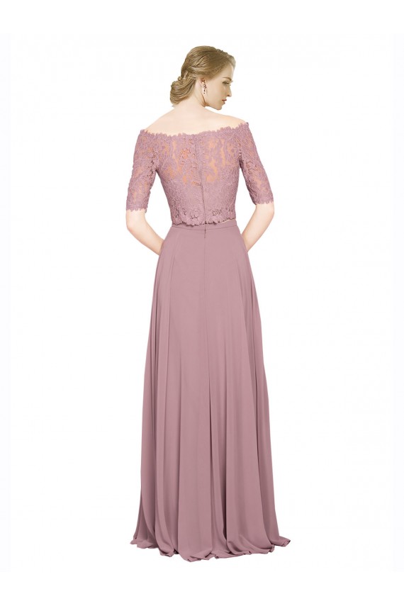 Soft Chiffon & Lace Off the Shoulder Short Sleeves Long Prom Dress / Bridesmaid Dress Toowoomba