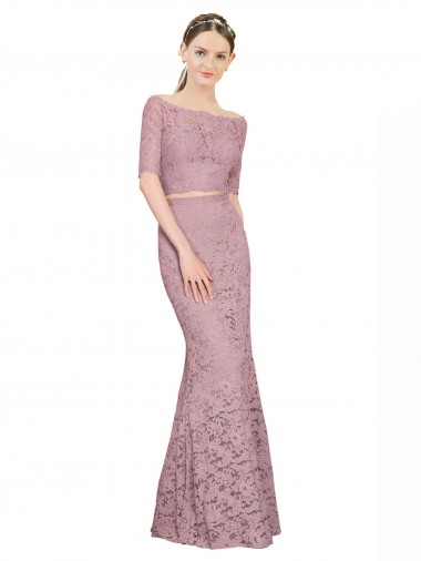 Lace Off the Shoulder Short Sleeves Long Prom Dress / Bridesmaid Dress Toowoomba