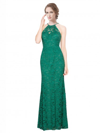 Low Back Lace Halter Neck Long Sleeveless Prom Dress / Bridesmaid Dress Toowoomba