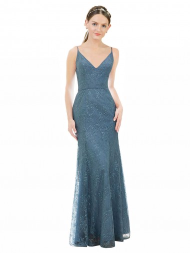 Open Back Lace Spaghetti Straps Long Sleeveless Bridesmaid Dress Toowoomba