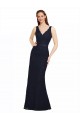 Open Back Dark Navy Lace V-Neck Long Sleeveless Bridesmaid Dress Toowoomba