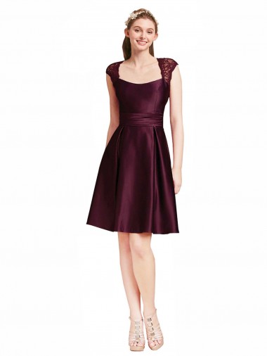 Open Back Satin & Lace Square Neck Knee Length Sleeveless Bridesmaid Dress Toowoomba