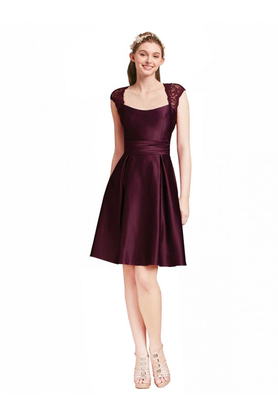 Open Back Satin & Lace Square Neck Knee Length Sleeveless Bridesmaid Dress Toowoomba