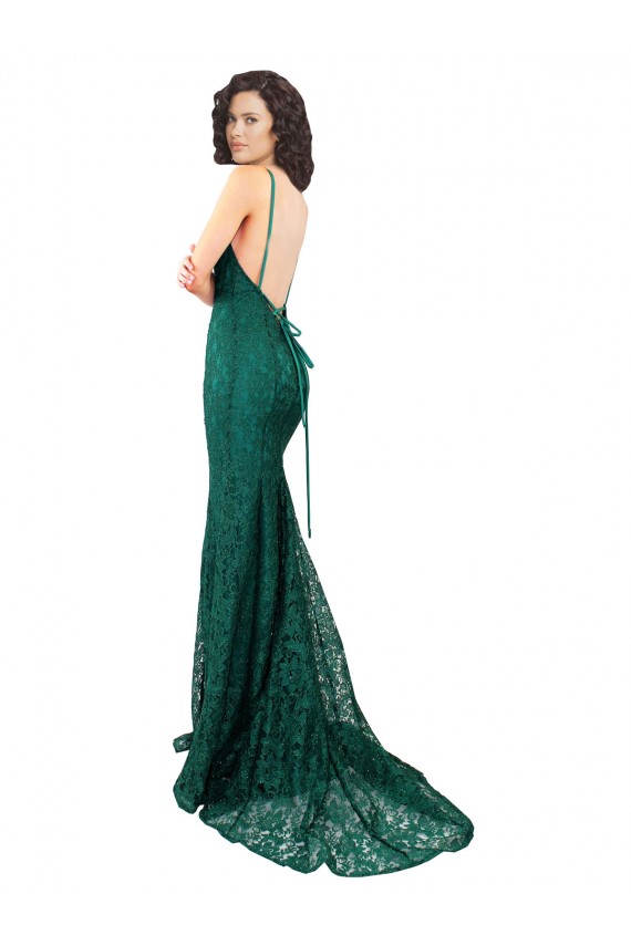 Open Back Lace V-Neck Long Sleeveless Black Tie Evening Gown / Prom Dress / Bridesmaid Dress Toowoomba