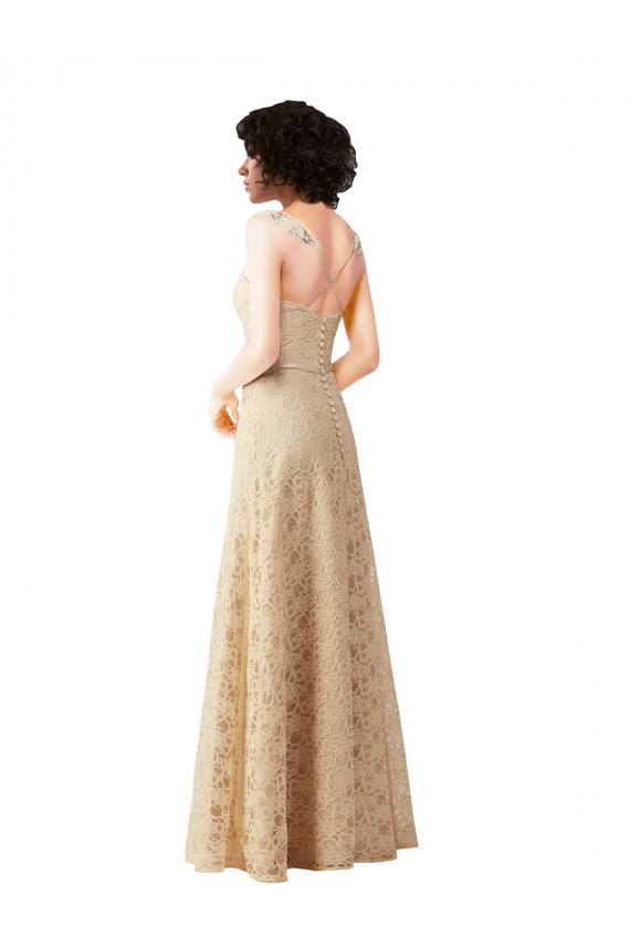 Champagne Lace Sweetheart Long Sleeveless Bridesmaid Dress Toowoomba